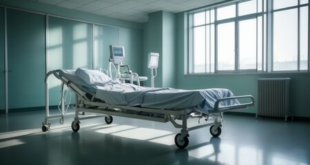 Canvas Print -  Empty hospital bed, ready for patient care