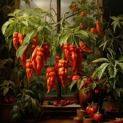 Wall Mural - Cultivation of chili plants Chili plants that are ready to harvest