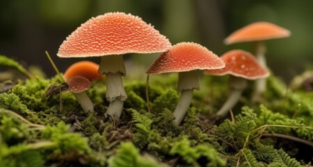 Sticker -  Nature's vibrant palette - A close-up of wild mushrooms in their natural habitat