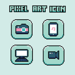 Leinwandbilder - this is pixel art icon with colorful color and green background ,this item good for presentations,stickers, icons, t shirt design,game asset,logo and your project.