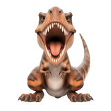 Fototapeta Do przedpokoju - Isolated 3d cartoon funny dinosaur t-rex a white background. Sweet friendly cute dinosaur. A parody, a caricature. Isolated on white background as transparent PNG