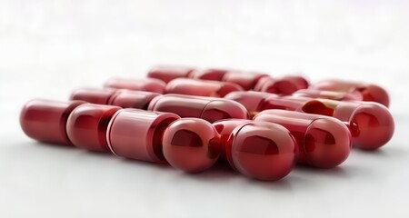 Canvas Print -  Vibrant red capsules, perfect for health or beauty product visuals