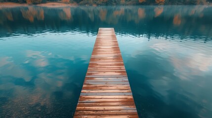 Wall Mural - tranquil spring time at a secluded lake with a wooden dock in the serenity of nature
