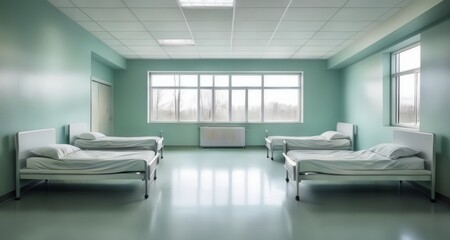 Poster -  Modern hospital room with two beds and large windows