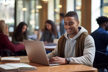 College student studying at a library