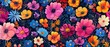 Lovely hand drawn floral seamless pattern with vibrant color flowers in a dark backdrop for product printing item, Generative AI.