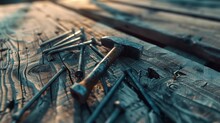 A Close-up Of Metal Hammer And Nails.