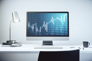 Poster - Modern computer screen with abstract creative financial chart, research and analytics concept. 3D Rendering