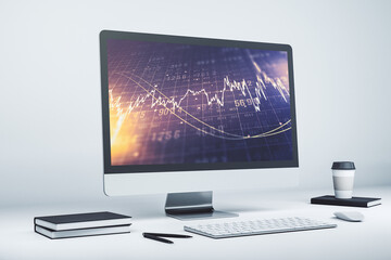 Poster - Modern computer screen with abstract financial diagram, banking and accounting concept. 3D Rendering