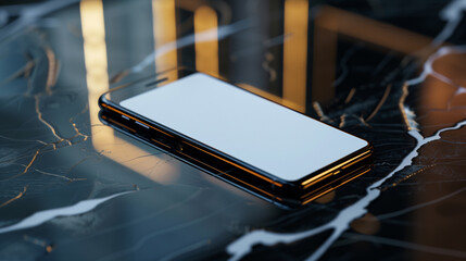 Poster - blank mobile phone screen for 3d mockup, smartphone on reflective black background for mockup 