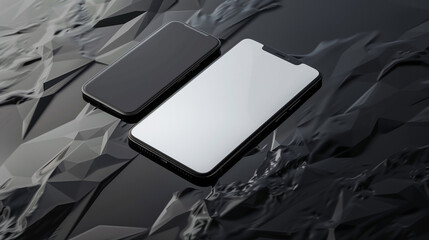Poster - blank mobile phone screen for 3d mockup, smartphone on reflective black background for mockup 