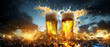 Beer and splash beer for celebrations and party, images designed for advertising With space for text