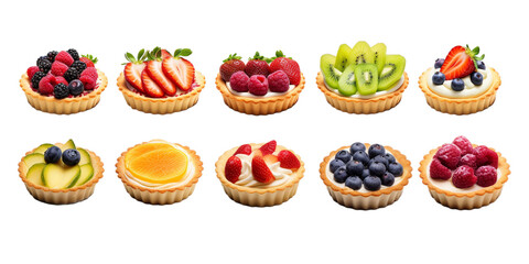 Wall Mural - Collection of fruit tart isolated on a white background as transparent PNG