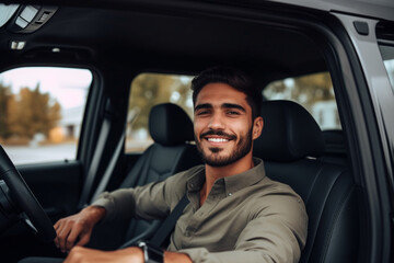 Poster - A Happy Handsome Businessman Looking At Camera While Sitting In His Vehicle