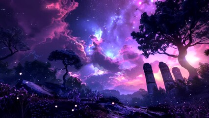 Wall Mural - a very beautiful fantasy sky view. Seamless looping time-lapse virtual 4k video animation background