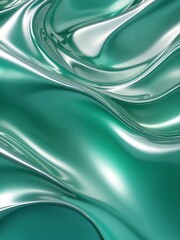 Aufkleber - Shiny wavy green metallic fluid with reflective chrome mirror water effect creates textured D background backdrop from Generative AI