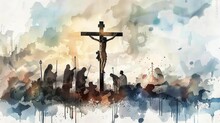 Digital Watercolor Painting Of Crucifixion Of Jesus Christ