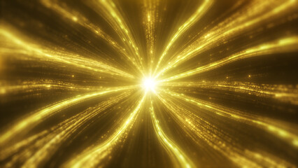 Wall Mural - Golden particle lines converge to the center, energy particle light, high-tech data transmission, shine gold particle streaks. Use for event, design, covers, visual art, creative, advertisement.