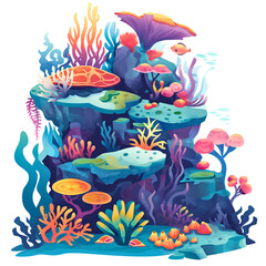 Wall Mural - A colorful illustration of fish swimming in both a sea and an aquarium