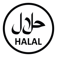 halal icon with arabic and english text. halal label, symbol, sticker for food or product package. vector illustration on transparent background.