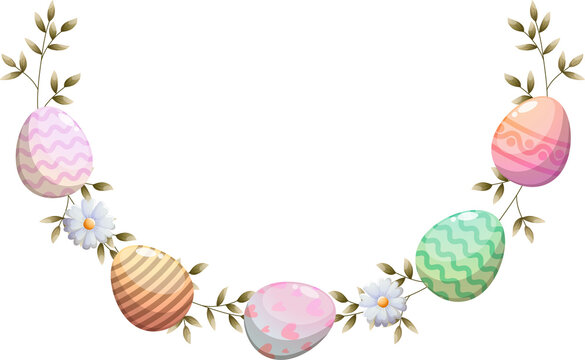 Easter wreath with flowers and eggs for greeting card