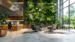 Workplace decorated with green plants Harmony with nature