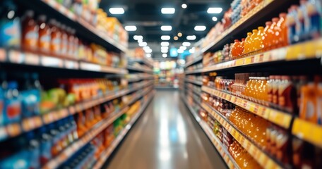 A Hazy Glimpse into the Bustling Aisles of a Supermarket with Products on Display