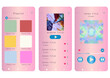 Mockup template for music player and display application charts for the most popular songs. Music playlist Template with pink pastel two-tone gradation theme and white background