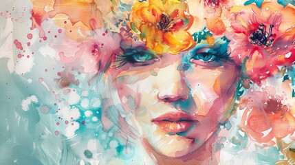 Wall Mural - A painting of a woman with flowers in her hair