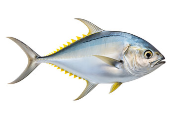 Image of a gylden pompano fish isolated on white background. Fresh fish. Underwater animals. Generative AI.