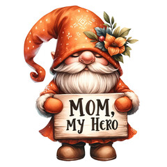 Sticker - Mother's Day Gnome, Cute I love mom gnomes clipart, watercolor gnome gift for mom