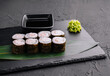 Ebi maki - sushi roll with shrimps on black board