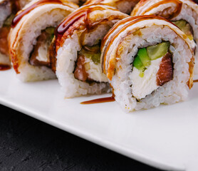 Wall Mural - Delicious Canada sushi roll with teriyaki