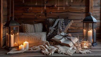 Poster - A bed with a blanket and candles on it