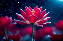 Pink Lotus Flower With Water Drops On A Dark Background