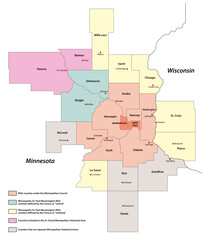 Wall Mural - Administrative map of the Metropolitan area Minneapolis-Saint Paul, Minnesota, Wisconsin, United States