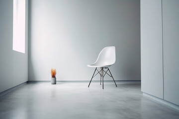 Interior of a modern living room with a minimalist armchair.