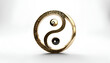 Symbol für Energie aus Metall und Jade wie verschmelzende Energien von Yin und Yang als 3D Objekt, Hintergründe und Vorlage für spirituelle und Design Inhalte Messing Gold weiß Metall Kreis rund