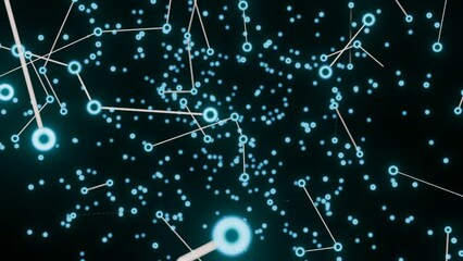 Fototapete - Chains of molecules in stream. Design. Interweaving of particles in moving stream. Stream of luminous molecules with changing connections of biological chains