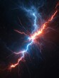 Red and blue electric thunder with sparks and embers on dark outer space cosmos background from Generative AI