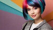 © Noxifer - Donna con capelli colorati stravaganti, su sfondo pastello