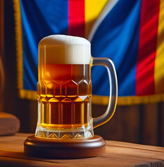 Wall Mural - Glass of beer on a bar counter in a pub