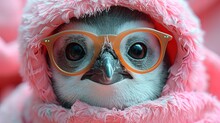 A Sweet Little Penguin With Heart-shaped Glasses, Exuding A Playful And Lovable Demeanor As It Wad