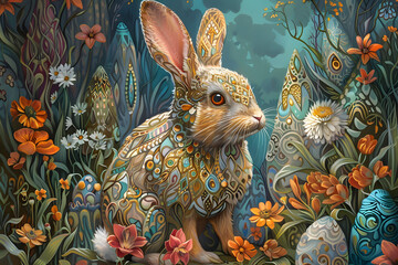 Wall Mural - The Easter Bunny. Children's Book Style Illustration