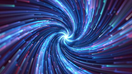 Wall Mural - Twisted lines converging into center while rotating. Blue particle light stripe rotating convergence, Galaxy space starry sky movement. 4k stage performance ceremony.