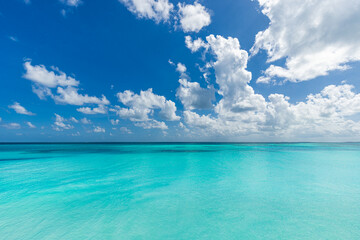 Wall Mural - crystal clear sea water bay. pristine ocean lagoon sunny cloudy sky, idyllic relaxing seascape. tran