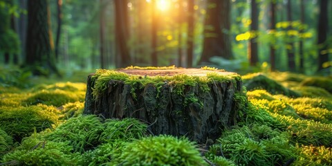 A Stump in a Spring Forest