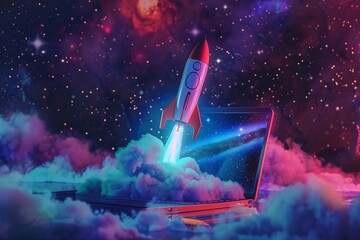 Wall Mural - launching into the future a space-themed laptop adventure generative ai
