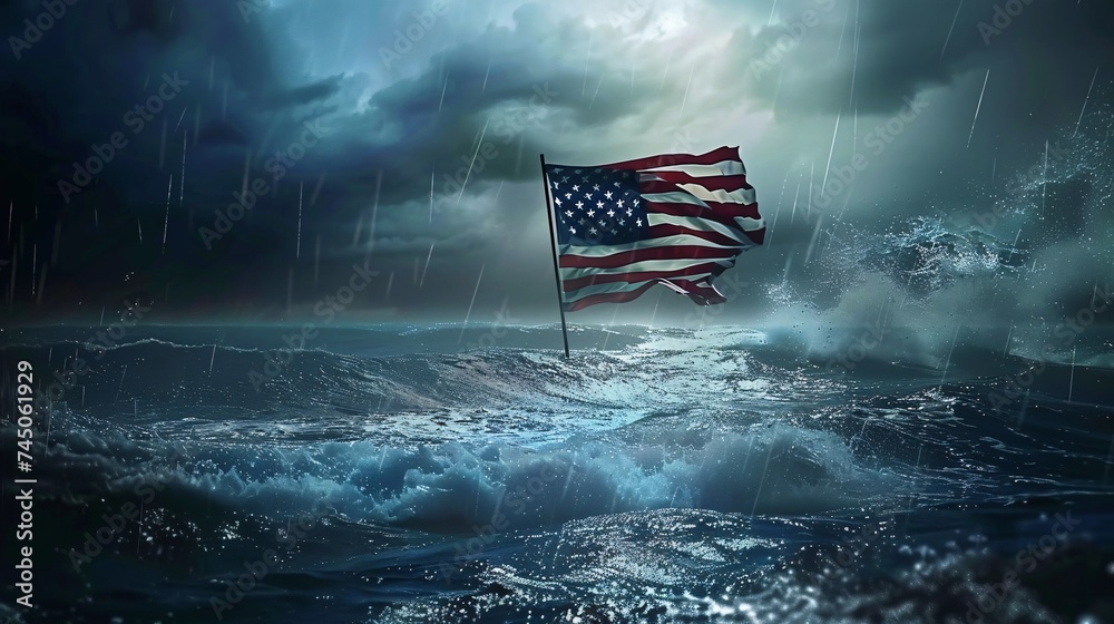 Floating Flag Floating Flag in the Ocean A Tribute to American Pride Generative AI ...