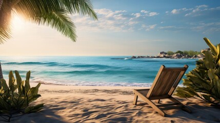 Wall Mural - serene beach backdrop landscape with generous copy space, basking in the cool and refreshing light of early morning, evoking a peaceful and rejuvenating ambiance